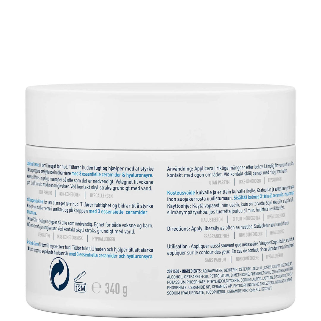 CeraVe Moisturizing Cream | 48H Body and Face Moisturizer for Dry to Very Dry Skin with Hyaluronic Acid and Ceramides | Fragrance Free 340g