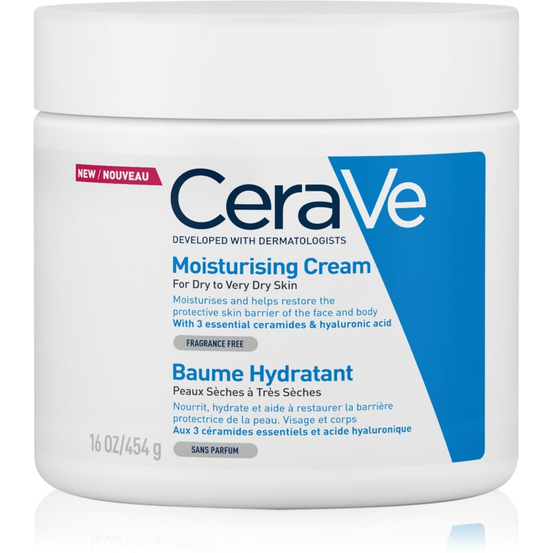 CeraVe Moisturizing Cream | 48H Body and Face Moisturizer for Dry to Very Dry Skin with Hyaluronic Acid and Ceramides | Fragrance Free 454g