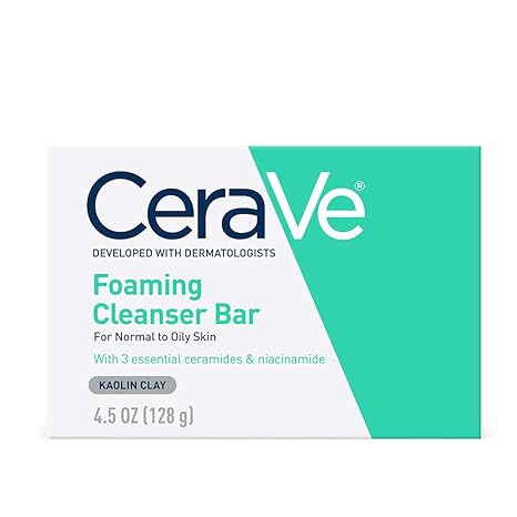 CeraVe Foaming Cleanser Bar - Soap-Free Body and Face Cleanser for Oily Skin | Fragrance-Free - 4.5 oz