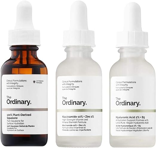 The Ordinary Ultimate Hydration & Clarity Face Serum Trio: Squalane, Niacinamide + Zinc, Hyaluronic Acid + B5