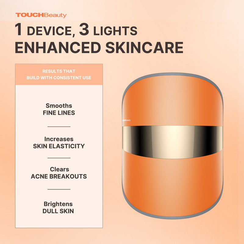 LED Face Mask – 3-Color Light Therapy for Acne, Wrinkles & Glowing Skin | Wireless, Eye-Safe, Fast Results | TOUCHBeauty™ GLAM