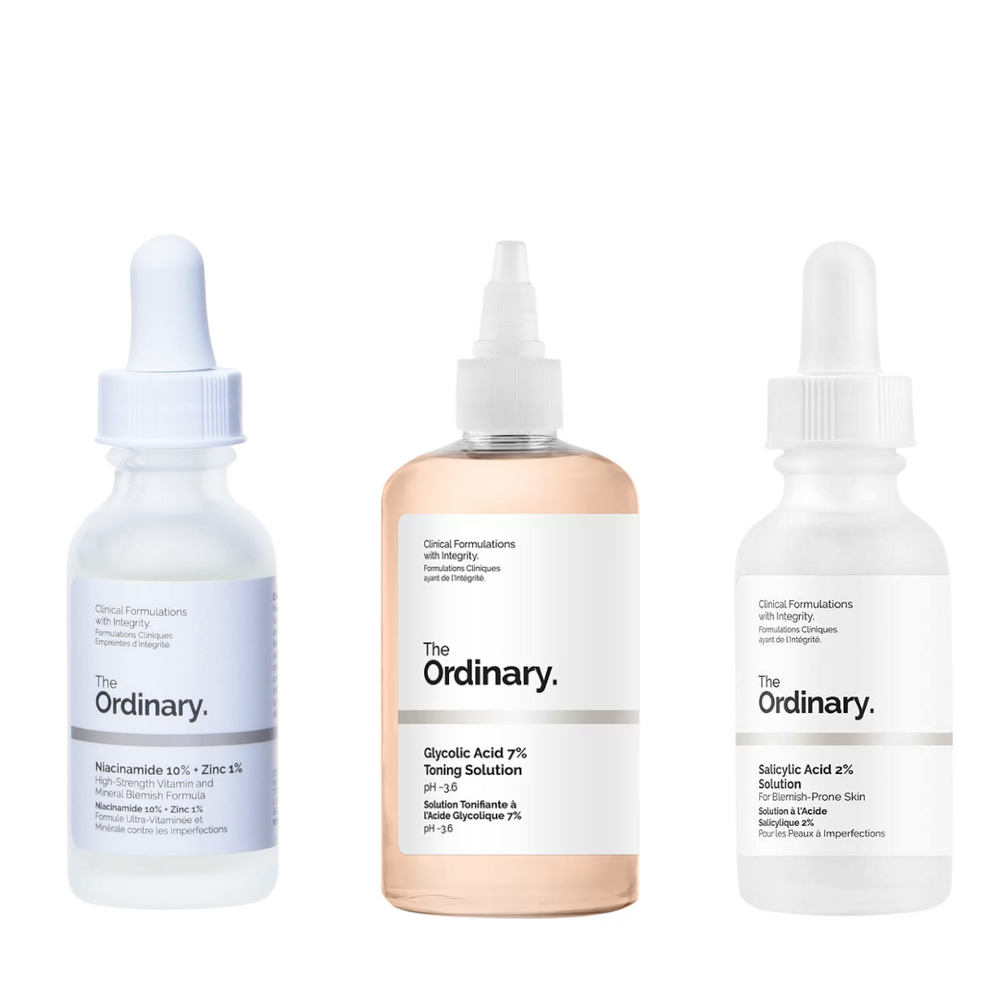 The Ordinary's Exclusive Niacinamide, Salicylic & Glycolic Solutions — exfoliant