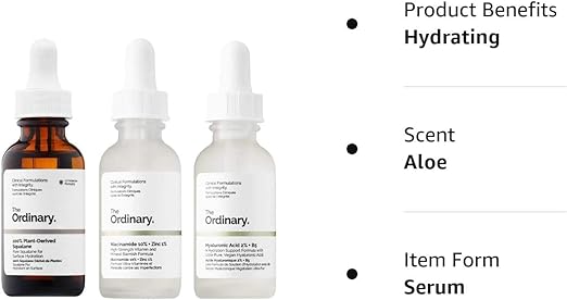 The Ordinary Ultimate Hydration & Clarity Face Serum Trio: Squalane, Niacinamide + Zinc, Hyaluronic Acid + B5