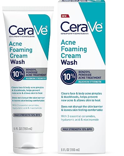 CeraVe Acne Foaming Cream Wash with 10% Benzoyl Peroxide for Face and Body , 150 ml, 5 Oz | CVS