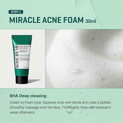 Some By Mi AHA BHA PHA 30Days Miracle AC SOS Kit | Includes Toner 1.01Oz + Serum 0.33Oz + Cream 0.7Oz + Foam 1.01Oz
