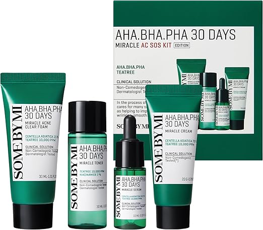 Some By Mi AHA BHA PHA 30Days Miracle AC SOS Kit | Includes Toner 1.01Oz + Serum 0.33Oz + Cream 0.7Oz + Foam 1.01Oz