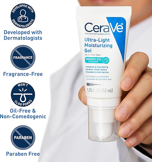 CeraVe Ultra-Light Moisturizing Gel | Hydrating Gel Face Moisturizer with Ceramides| 1.75 FL Oz | 52ml