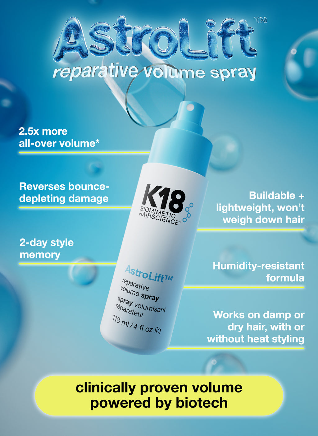 K18 AstroLift Reparative Volume Spray | 118ml