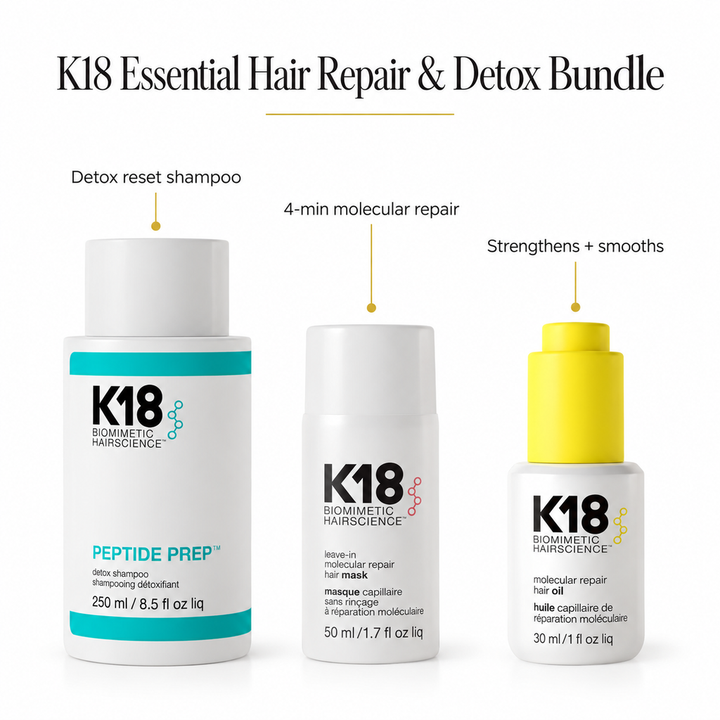 K18 Essential Hair Repair & Detox Bundle - Damage Reversal - 3-Step System | 330ml — what's inside & benefits