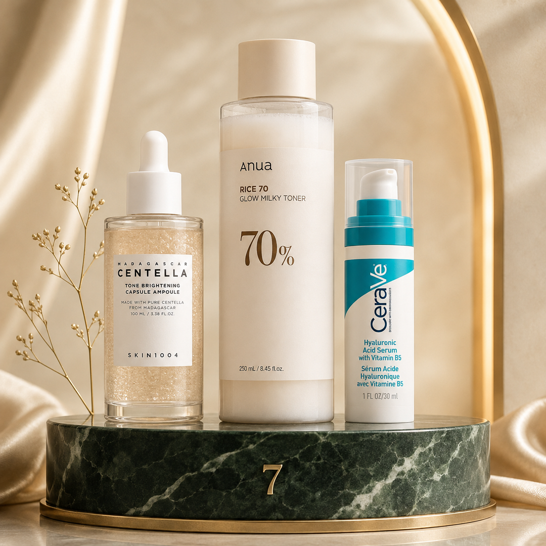 K-Beauty Discovery Set — SKIN1004 ampoule, Anua Rice 70 toner and CeraVe Hyaluronic Serum, Cicabelle