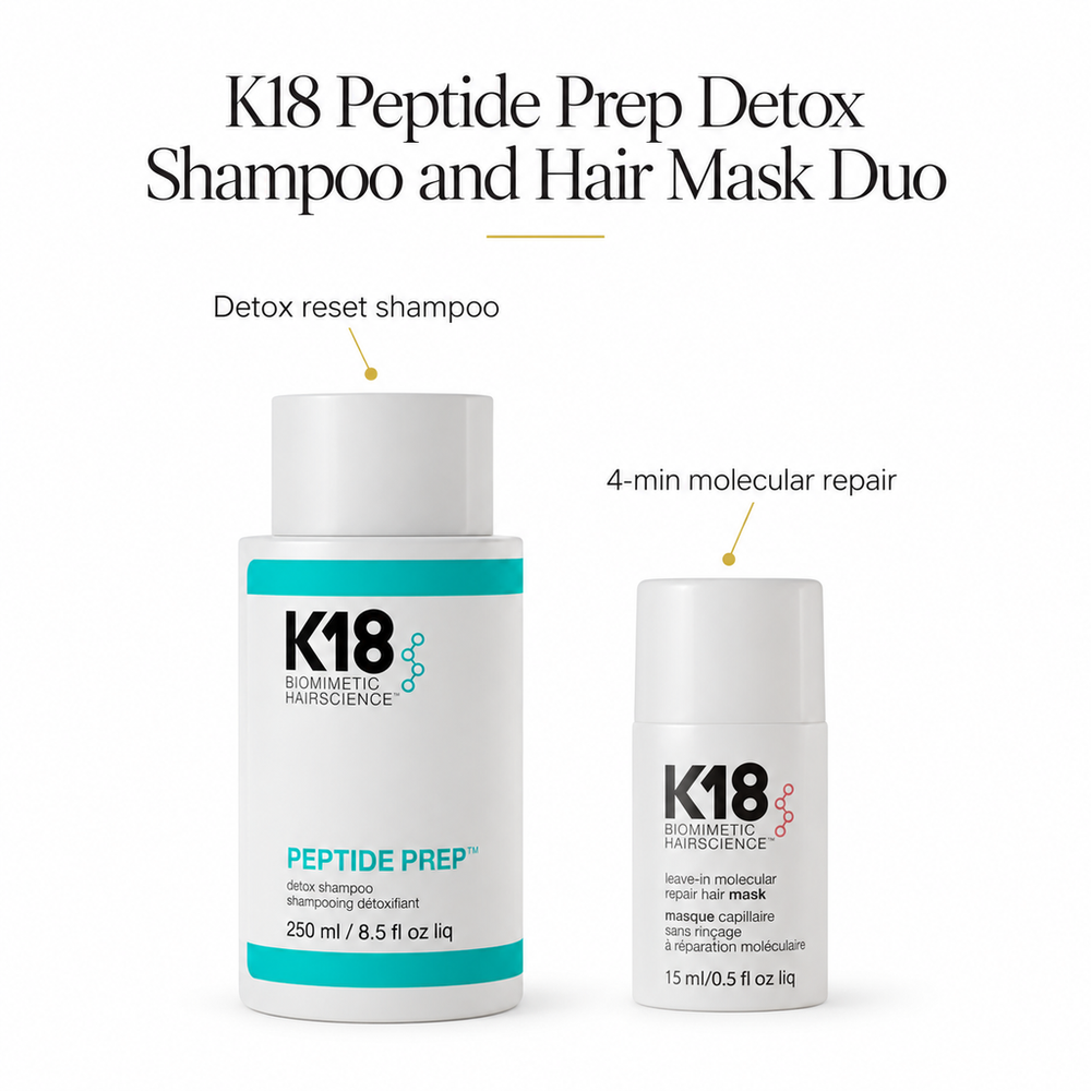 K18 Biomimetic Hairscience Peptide Prep Detox Shampoo and Hair Mask Duo — what's inside & benefits