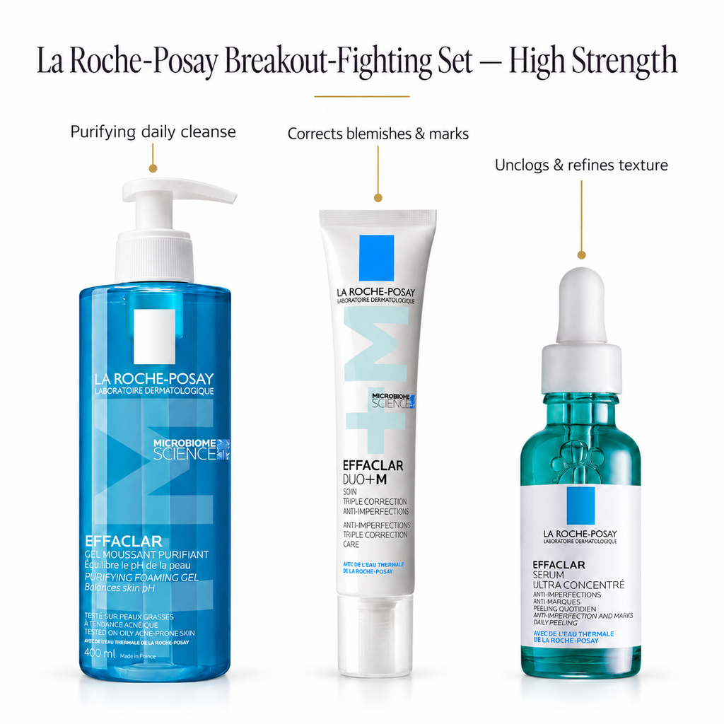 La Roche-Posay Breakout-Fighting Set- High Strength: Effaclar Cleanser, Serum and Corrective Care | 470ml — what's inside & benefits