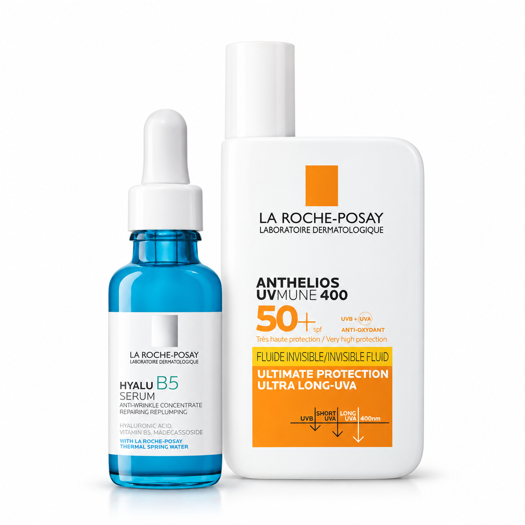 La Roche-Posay Daily Replump and Protect Set: Hyalu B5 Hyaluronic Acid Serum + SPF50+ — full set