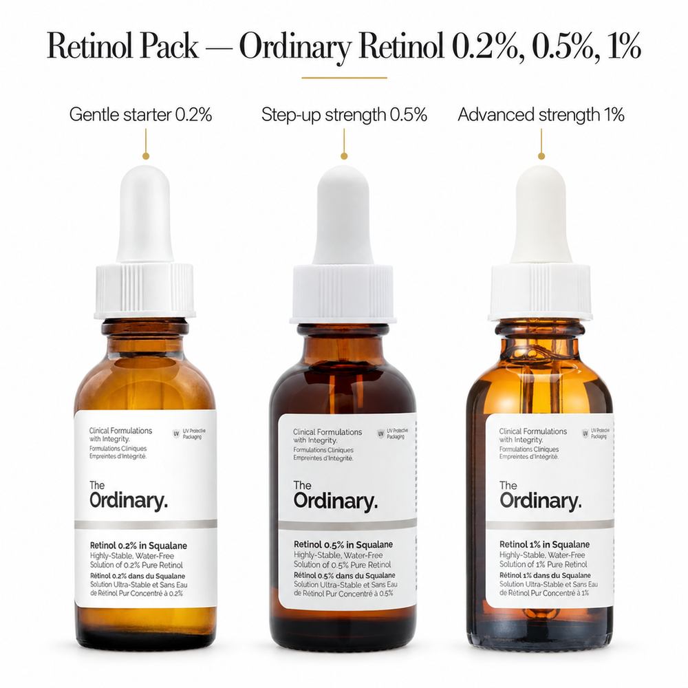 Retinol Pack - Ordinary Retinol 0.2%, 0.5%, 1% in Squalane (30ML) — what's inside & benefits
