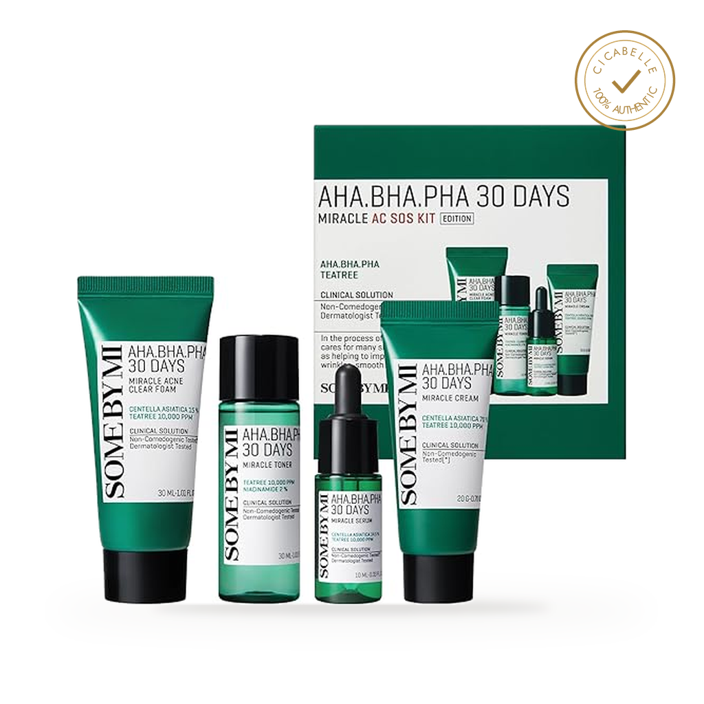 Some By Mi AHA BHA PHA 30Days Miracle AC SOS Kit | Includes Toner 1.01Oz + Serum 0.33Oz + Cream 0.7Oz + Foam 1.01Oz — 100% authentic
