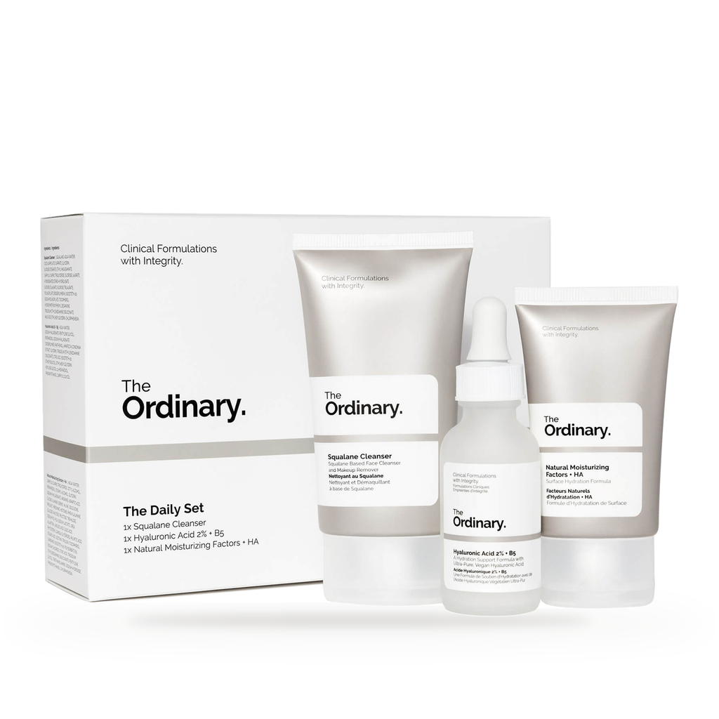 The Ordinary the Daily Set | Squalane Cleanser 50ml Hyaluronic Acid 2% + B5 30ml Natural Moisturising Factors 30ml — full set